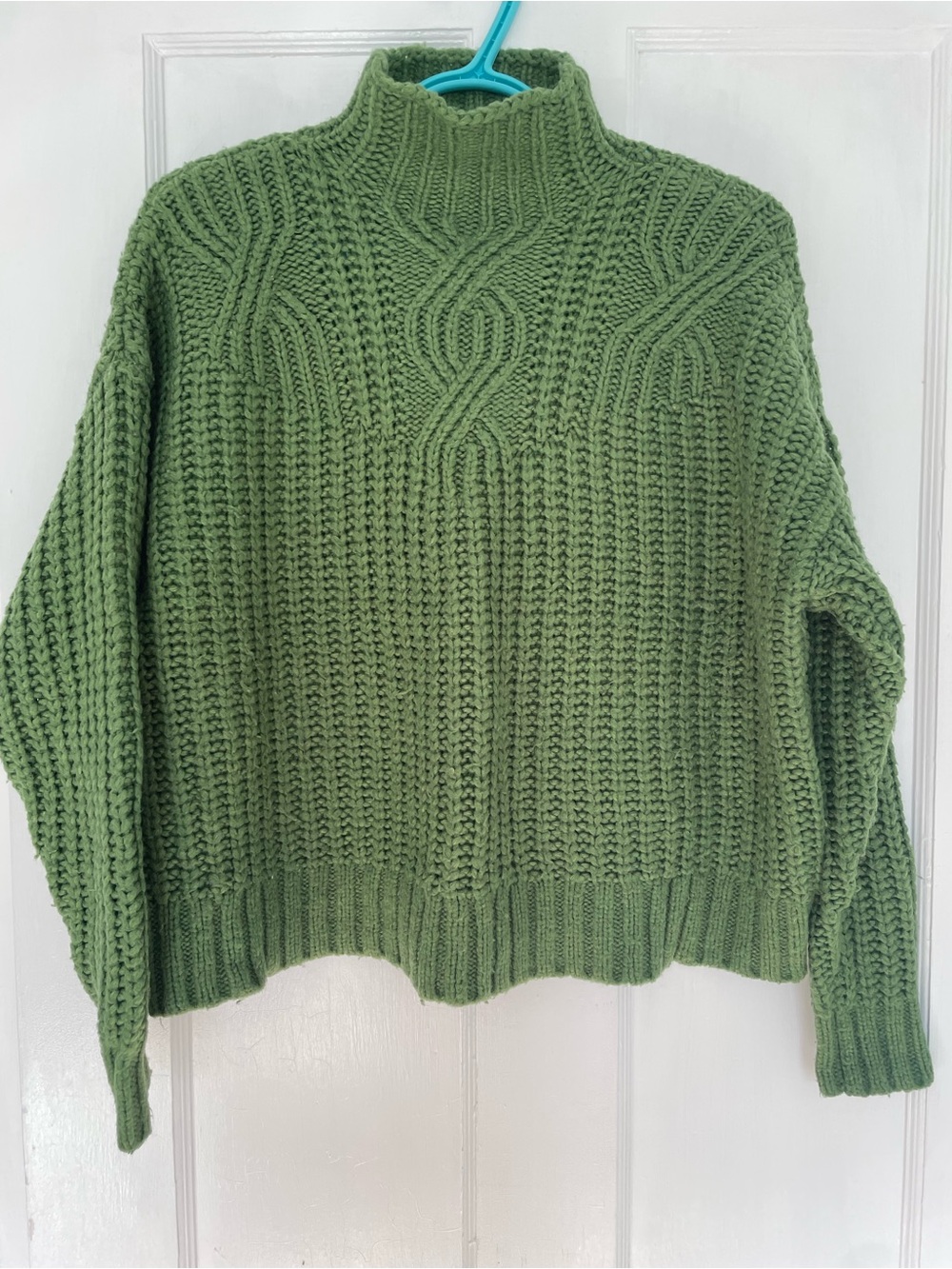 aerie Green Cable-Knit Mock Neck Sweater